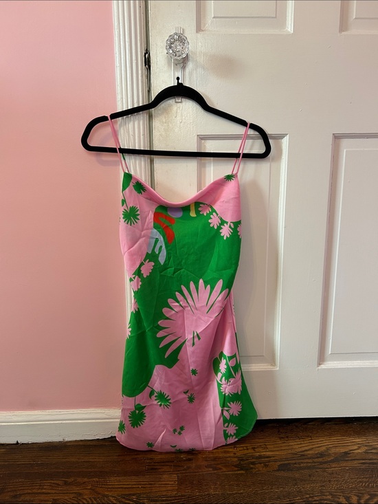 Zara Dresses & Skirts - Zara Pink & Green Floral Mini Slip Dress